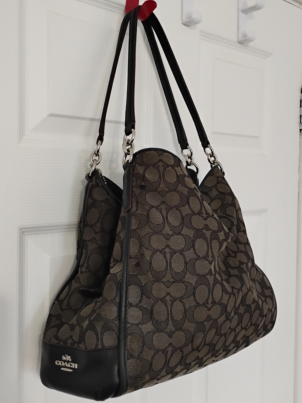Coach Signature Brown Black Hobo Shoulder Bag | Monogram Canvas